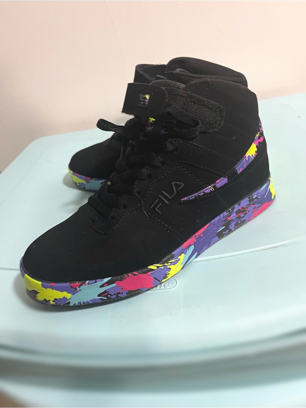 FILA Black High-Top Sneakers with Multicolor Splash Sole